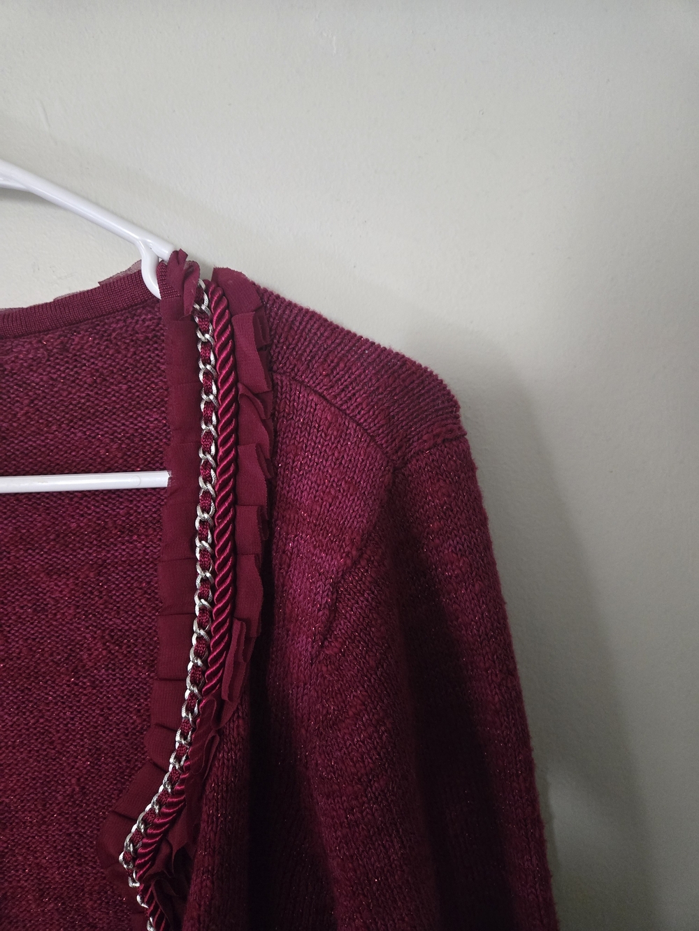White House Black Market Open-Front Dark Margenta Knit Cardigan Sweater - Picture 5 of 7